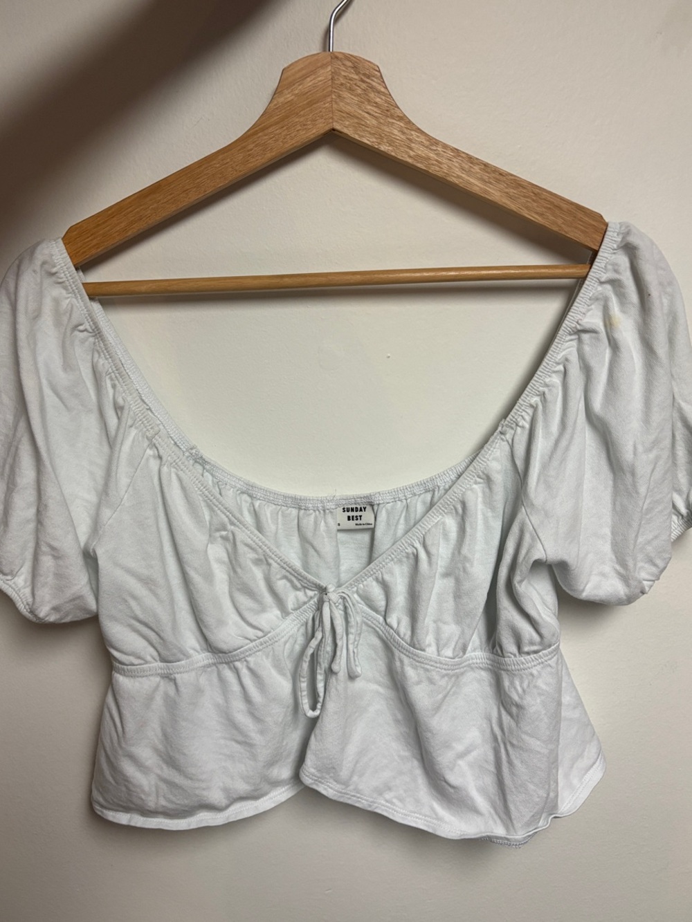 Sunday Best White Puff-Sleeve Tie-Front Crop Top